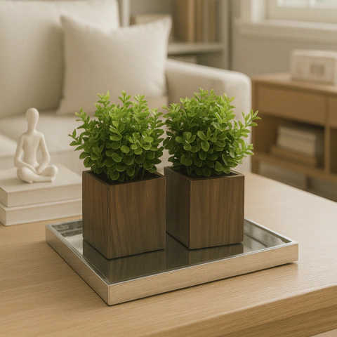 Conjunto de Vasos Decorativos em Madeira Plantas Artificiais - comprar online