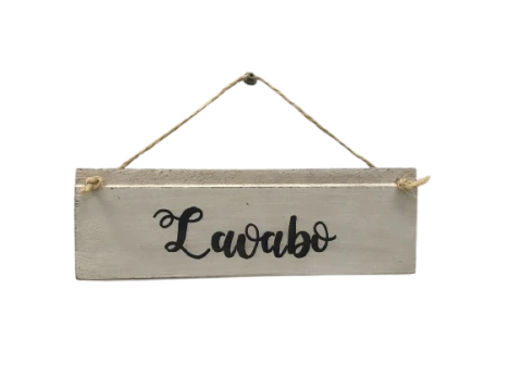 Placa Lavabo Madeira Decorativa Cordinha Escrito a Mão