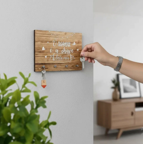Porta Chaves de Parede Organizador Criativo O Amor É A Chave