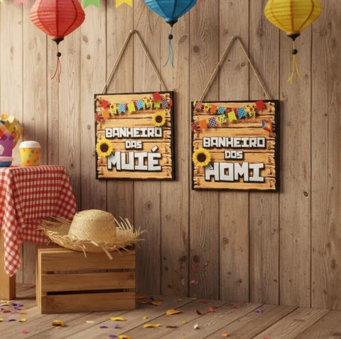 Festa Junina Placa Enfeite Decoração Banheiros Homi E Muié