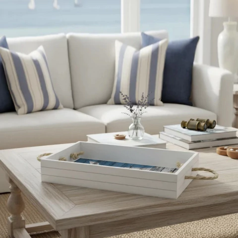 Bandeja Praia Decorativa Ancora Alça Corda