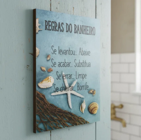 Placa Regras do Banheiro Casa de Praia Decoração - comprar online