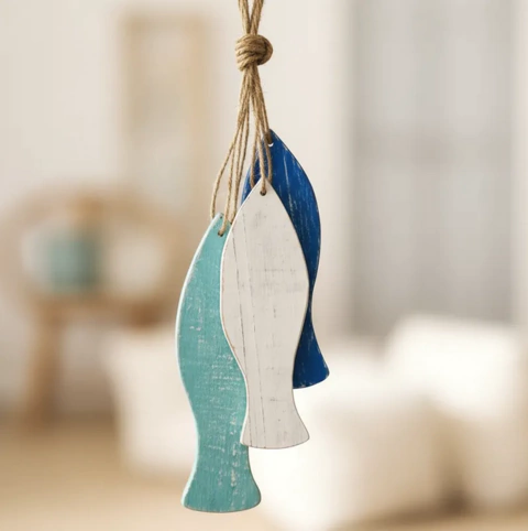 Peixes Penca Cardume Feixe Madeira Rústico c 3 Peças