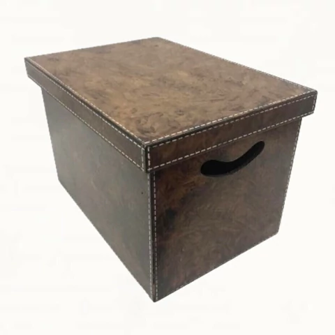 Caixa Organizador Bau Mdf Porta Treco Pintura Imitando Couro 25 x 35