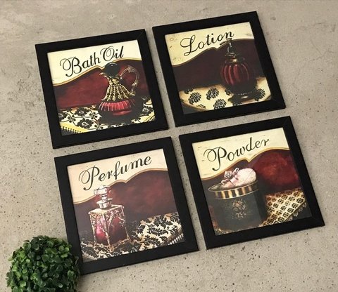 Quadros Decorativos Lavabo Perfume Vermelho