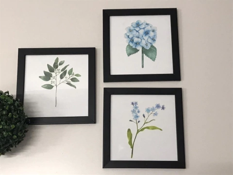 Conjunto Kit 3 Quadros Decorativos Flores Moldura C Vidro