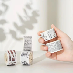 set de washi tapes ilustradas con elementos vintage de stationery y textos