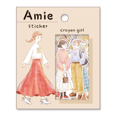 Set de stickers troquelados Amie Serie A con ilustraciones de chicas con ropa casual y estilo artístico de crayón