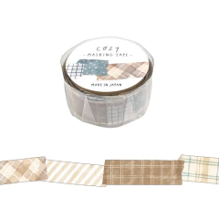Cinta washi Cozy de 18 mm x 5 m con diseños de cuadros y rayas en tonos beige y marrón