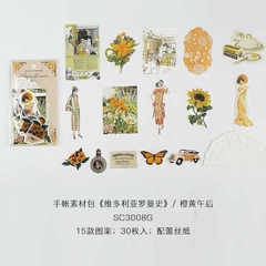Set 30 papeles y stickers Victoria Romance
