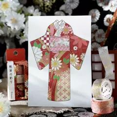 Set 3 washi tapes BGM con foil Japanese Kimono