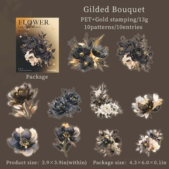 Pack 10 stickers PET grandes Flower con dorado