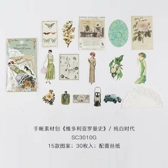 Set 30 papeles y stickers Victoria Romance