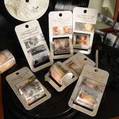 Cintas decorativas PET de la serie Gramophone con diseños vintage sobre discos de vinilo