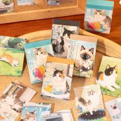 Mini block stickers de papel Meow Planet con ilustraciones de gatos en diferentes ambientes y actividades