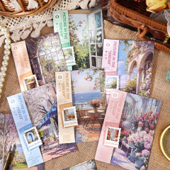 Set de papeles decorativos Picture in the dream con diseños de jardines, flores y paisajes en estilo artístico