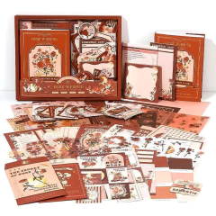 Set de journaling Mark of time Simno con cuaderno A6 y papeles decorativos en tonos marrones y naranjas con diseño floral y vintage