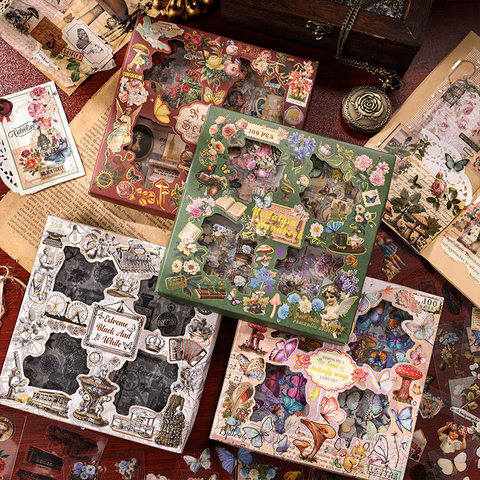 Caja 100 planchas sticker PET Retro Material Charm