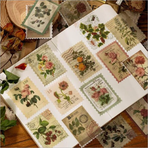 Stickers estampillas vintage papel washi * 60 unid.