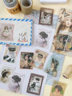 Stickers estampillas vintage papel washi * 60 unid.