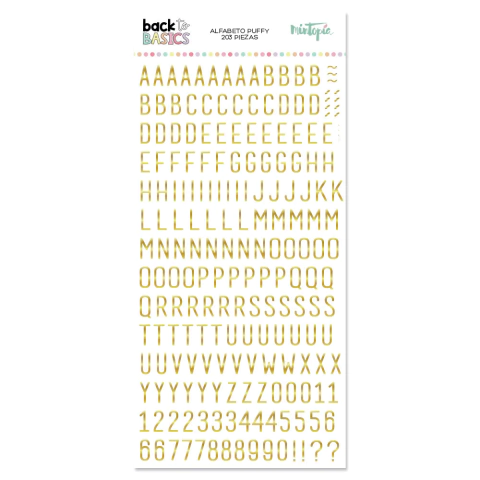 Sticker Alfabeto puffy foil dorado mayusculas Back to basic