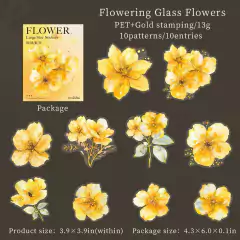 Pack 10 stickers PET grandes Flower con dorado