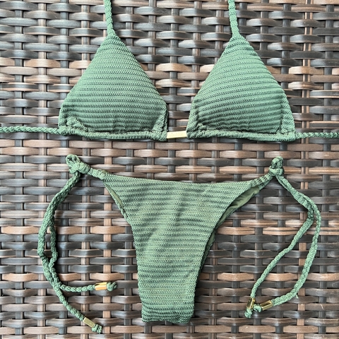 Canelado Crochê Verde Militar- Laço Fino