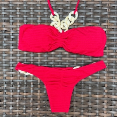 Conjunto Noronha Vermelho- Top tomara que caia com corrente e Calcinha inteira - Sunlike