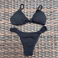 Preto - Top Sutiã Nó e Calcinha Frufru