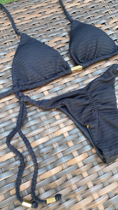 Canelado Crochê Preto- Laço Fino - Sunlike