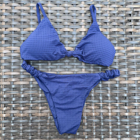 Conjunto Marinho- Top Nó e Calcinha Inteira Frufru
