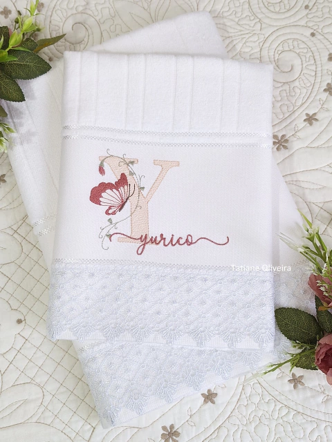Jogo de toalha bordada - Solteiro 2 peças: Banho / Rosto