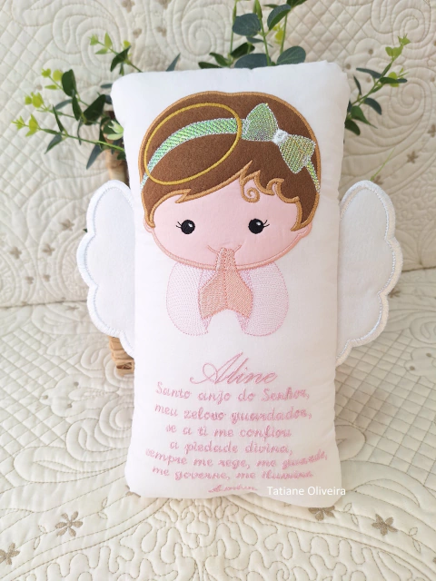 Naninha Anjo Com Oração do Anjo da Guarda e Nome - Naninha De Bebê Personalizada