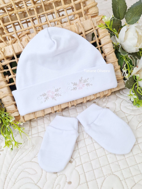 Touca de Bebê Recém Nascido - Touca Maternidade Bordada