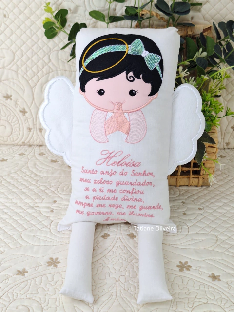 Naninha Anjo Com Oração do Anjo da Guarda e Nome - Naninha De Bebê Personalizada