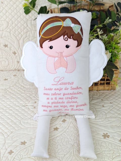 Naninha Anjo Com Oração do Anjo da Guarda e Nome - Naninha De Bebê Personalizada