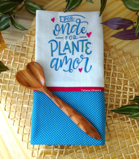 Pano de prato bordado - Linha Frases Colors