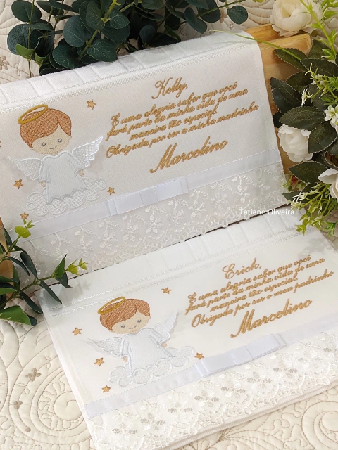 Toalha De Batizado Bordada Com Mensagem e Nome - Toalha De Batizado Personalizada