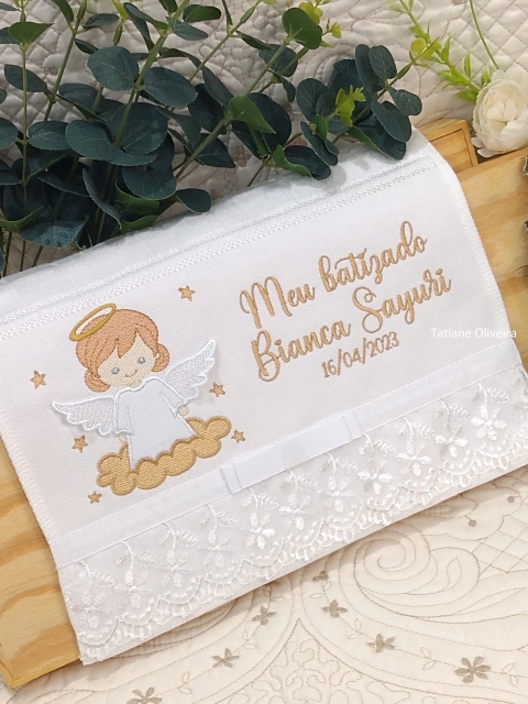 Toalha De Batizado Bordada - Personalizada Com Nome e data