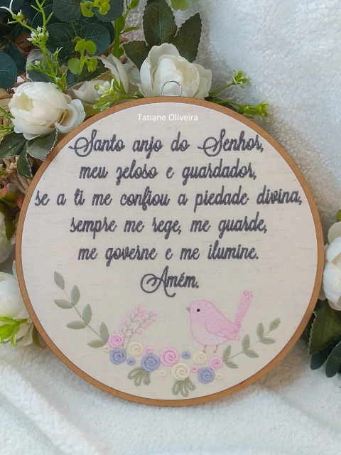 Enfeite Bastidor Bordado - Oração do Santo Anjo