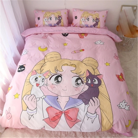 Edredón Sailor Moon diseño con gaticos