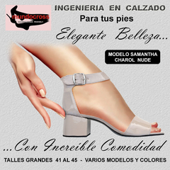 Sandalias de 5 cm de Taco de 1 Tira Ancha y Tobillera en Charol Nude en Talles Grandes 41 al 45 (copia)