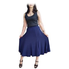 Finísima Pollera Larga En Seda Fría De Gajos Azul MArino - comprar online