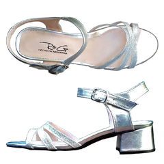 Sandalias Taco de 5 cm de 3 Tiritas en Glitter Plata - comprar online
