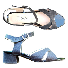 Sandalias de 5 cm de Taco de 2 Tiras Cruzadas en Glitter Negro Talle 44 - tienda online