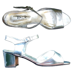 Sandalias de 5 cm de Taco de 1 Tira Ancha en Plata Talle 44 - comprar online