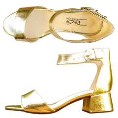 Sandalias de 5 cm de Taco de 1 Tira Ancha y Tobillera en Dorado en Talle 43 - comprar online