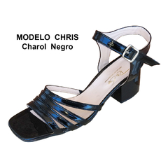 Sandalias de 5 cm de Taco Modelo Chris, Tiritas en empeine y hebilla en talón en Charol Negro 41 al 45 en internet