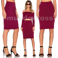 Elegante Sexy Pollera Tubo A La Rodilla De Lycra Bordo
