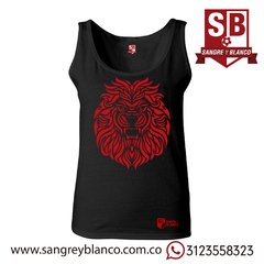 Camiseta/Esqueleto Mujer León Tribal - Sangre y Blanco